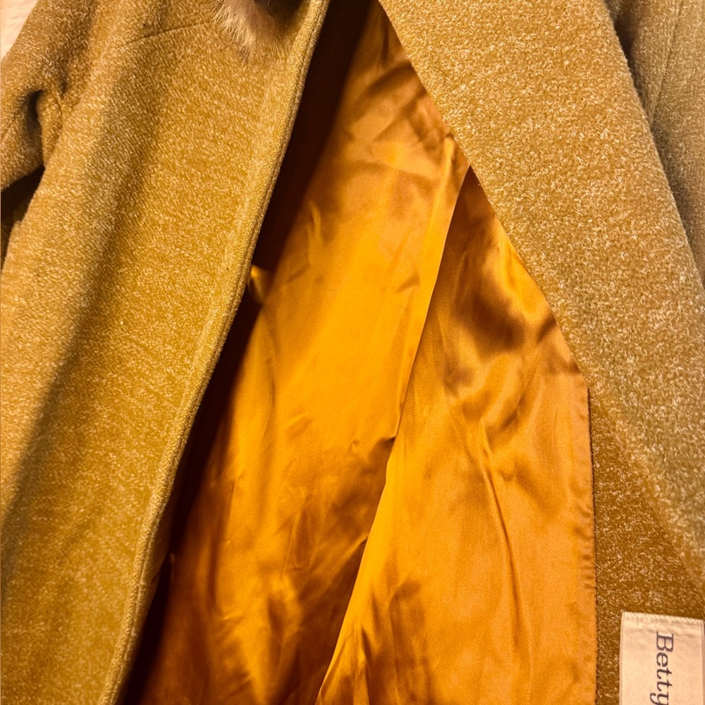 Vintage Betty Rose Mustard Wool Tweed Swing Coat w/ Genuine Fox Fur Collar - Picture 6 of 8